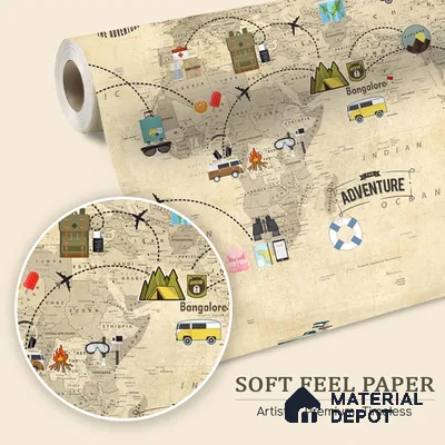 Travel Theme World Map for Kids Rooms Sparkla N Shine Series Soft Feel Map Design (Customised Size Wallpaper)