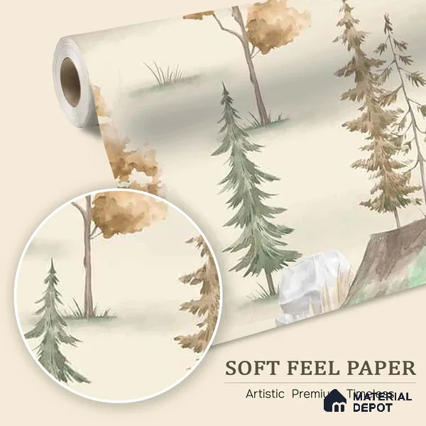 Wildlife Campout in the Jungle, Design for Kids, Autumn 10 Meter x 19.68 Inches Soft Feel Paper Type Wallpaper -54 Sq. Ft. | Minimum 15% wastage during installation