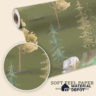 Wildlife Campout in the Jungle, Design for Kids, Green 10 Meter x 19.68 Inches Soft Feel Paper Type Wallpaper -54 Sq. Ft. | Minimum 15% wastage during installation