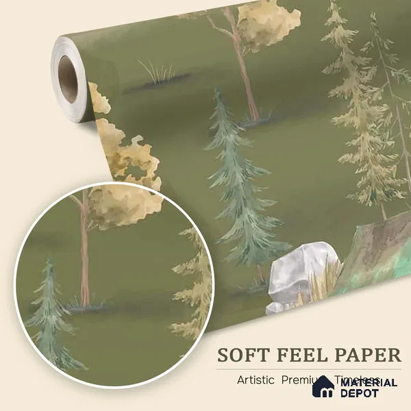 Wildlife Campout in the Jungle, Design for Kids, Green 10 Meter x 19.68 Inches Soft Feel Paper Type Wallpaper -54 Sq. Ft. | Minimum 15% wastage during installation
