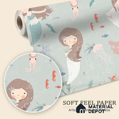 Cute Mermaids Wall Mural for Kids Room Soft Feel (Customised Wallpaper)