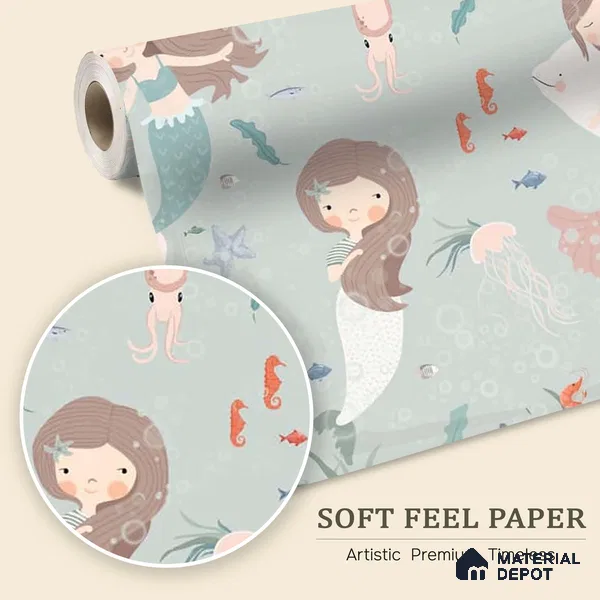 Cute Mermaids Wall Mural for Kids Room Soft Feel (Customised Wallpaper)