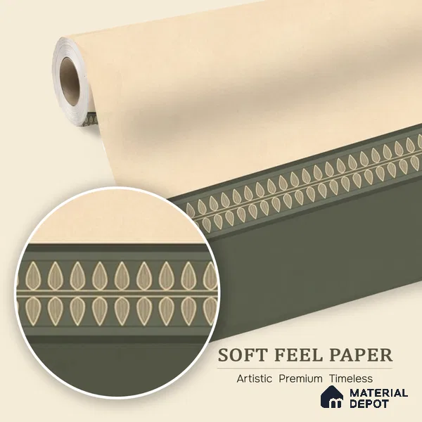 WP 03268 C | Viram | Beige & Olive Two-Tone Border Panel Plain Look Wallpaper Soft Feel (Customised Size)