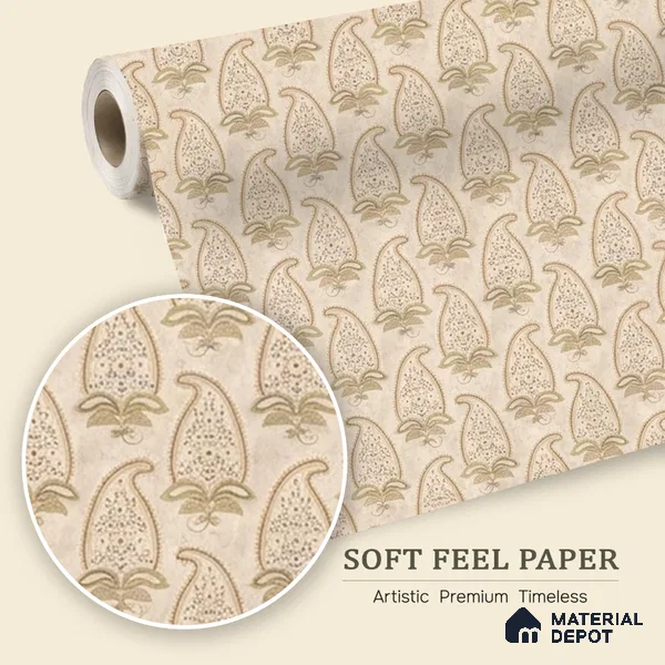 Indian Paisley Design , Cream 10 Meter x 19.68 inches Soft Feel Wallpaper - 54 Sq. Ft. | Minimum 15% wastage during installation