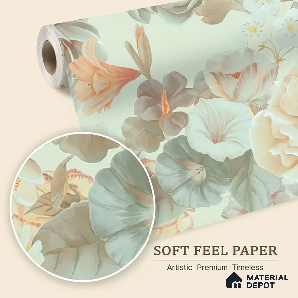 Prasoon Colorful Green Soft Feel Floral Wallpaper - 10 Meter x 19.68 Inches, 54 Sq. Ft. (Min. 15% Wastage)