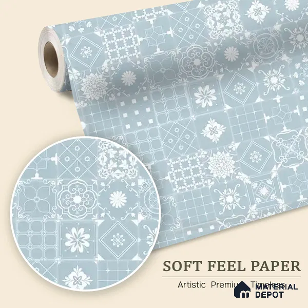 Moroccan Beauty Light Blue & White Soft Feel (Customised Wallpaper)
