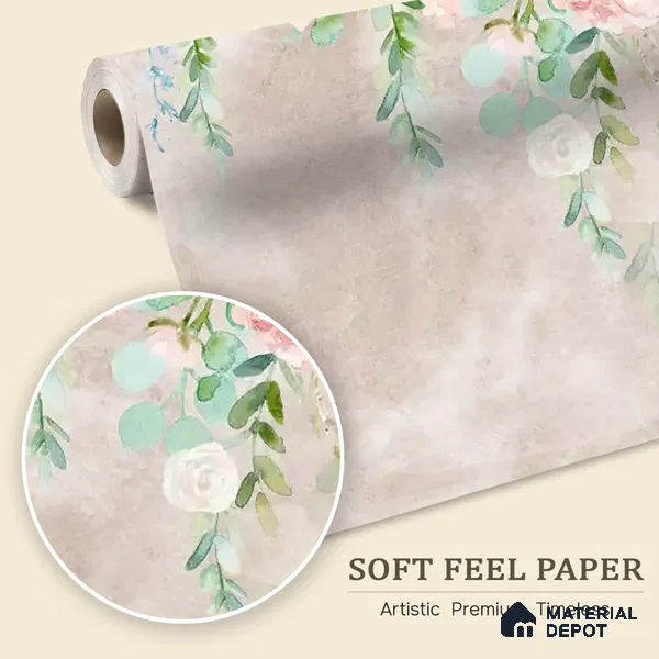 Water Color Hanging Pink Customized Floral Wallpaper - Soft Feel