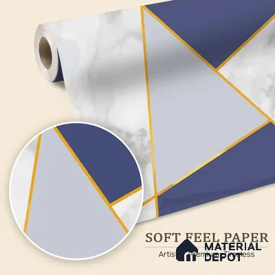 Golden Stripes With Marble Design Room Customised Blue Soft Feel (Customised Wallpaper)