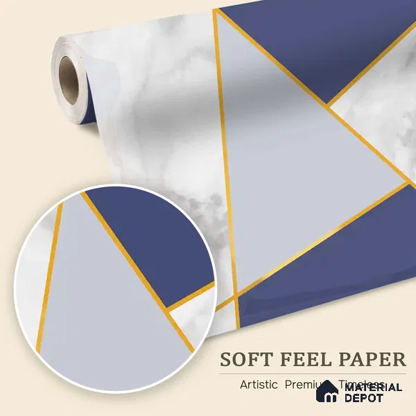 Golden Stripes With Marble Design Room Customised Blue Soft Feel (Customised Wallpaper)