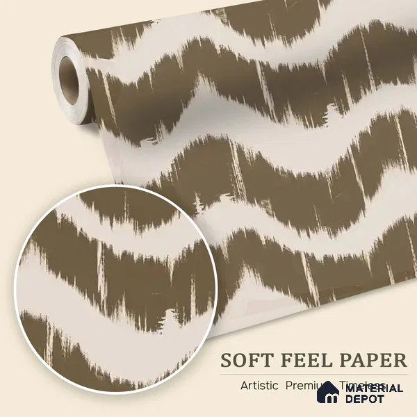 WP 03659 | Waves Modern Abstract for Walls | Warm Taupe Ikat Chevron Abstract Look Wallpaper Soft Feel (Customised Size)