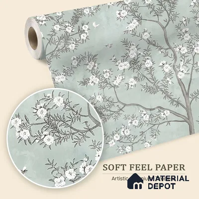 Chinoiserie Pattern for Walls, Light Green Soft Feel (Customised Wallpaper)