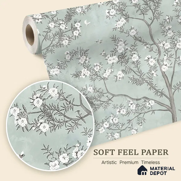 Chinoiserie Pattern for Walls, Light Green Soft Feel (Customised Wallpaper)