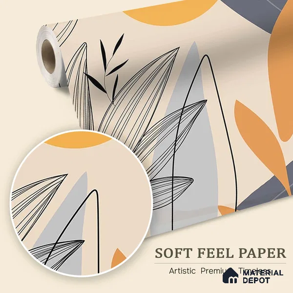 Sunrise Abstract Floral Line Art for Wall Soft Feel (Customised Wallpaper)