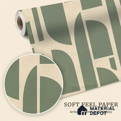 WP 03687 | Rhythms Abstract Theme Modern Room | Sage Green Geometric Arch Blocks Abstract Look Wallpaper Soft Feel (Customised Size)