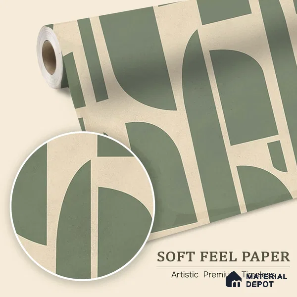 WP 03687 | Rhythms Abstract Theme Modern Room | Sage Green Geometric Arch Blocks Abstract Look Wallpaper Soft Feel (Customised Size)