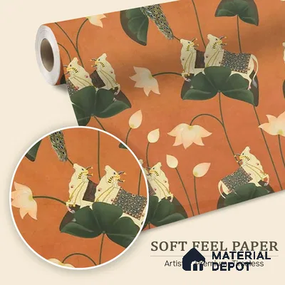 Pichwai Floral Cow Painting Inspired Rust Orange for Walls Soft Feel (Customised Wallpaper)