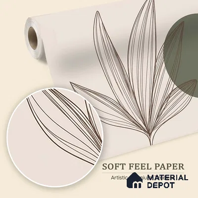 Beautiful Floral & Leaves Design, Customised Green & Beige Soft Feel (Customised Wallpaper)