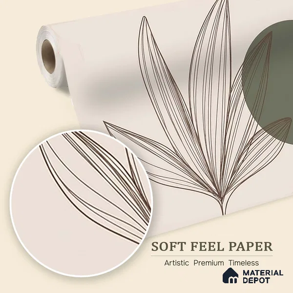 Beautiful Floral & Leaves Design, Customised Green & Beige Soft Feel (Customised Wallpaper)