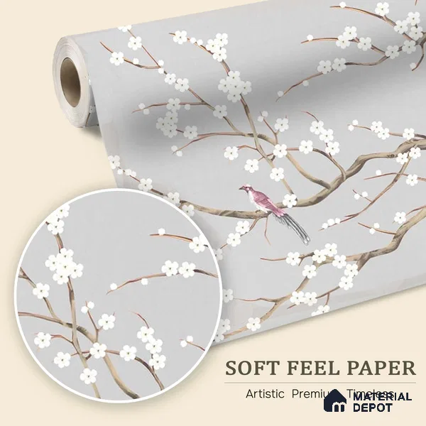 Plum Blossom Chinoiserie Style for Rooms Soft Feel (Customised Wallpaper)