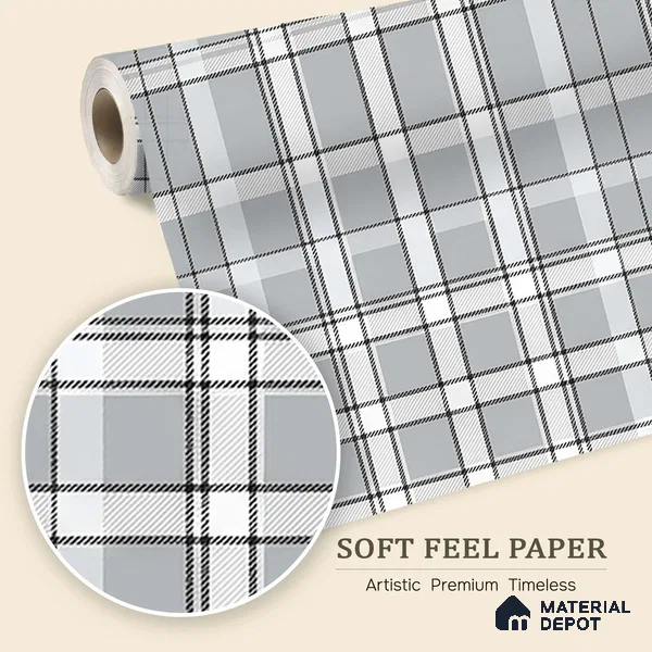 WP 03880 | Tweed Design Roll in Black | Silver Grey Tartan Plaid Checked Look Soft Feel Wallpaper 10 Meter x 19.68 inches - 54 Sq. Ft. | Minimum 15% wastage during installation