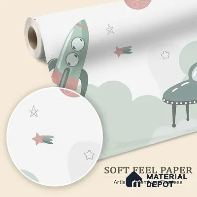 Green and Pink Space Theme Children Soft Feel Wallpaper (Customized Wallpaper)