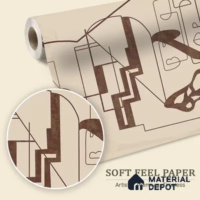 WP 03888 | Timeless Structures Brown | Warm Beige Line Art Stairs Abstract Look Wallpaper Soft Feel (Customised Size)