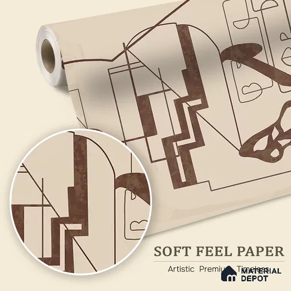 WP 03888 | Timeless Structures Brown | Warm Beige Line Art Stairs Abstract Look Wallpaper Soft Feel (Customised Size)