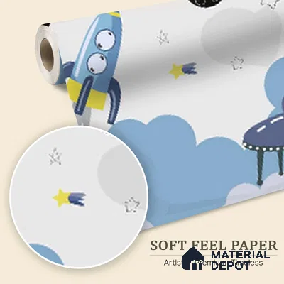 Blue and Grey Space Theme Customized Soft Feel Children Wallpaper