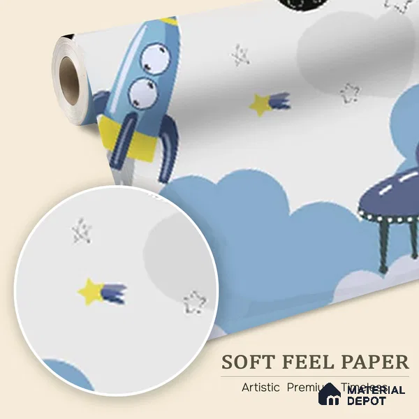 Blue and Grey Space Theme Customized Soft Feel Children Wallpaper