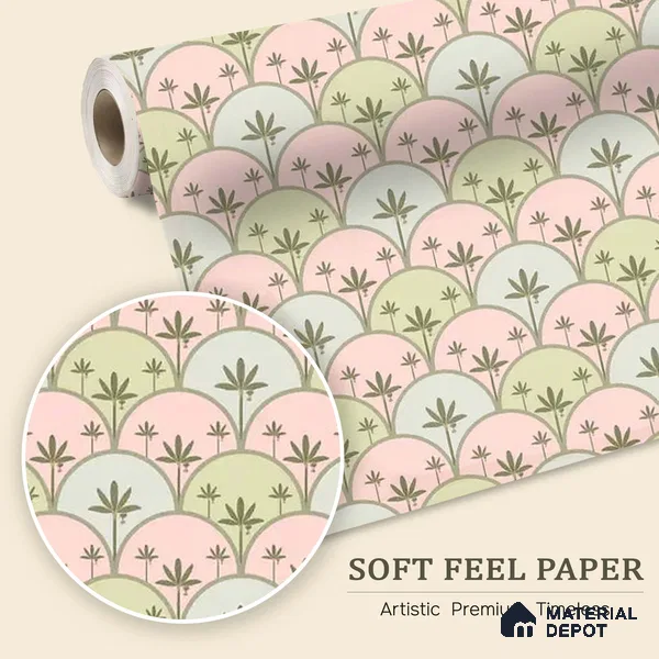 Kanan Roll 10 Meter x 19.68 Inches Soft Feel Wallpaper for Walls In Light Pink & Green - 54 Sq. Ft. | Minimum 15% wastage during installation