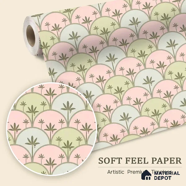 Kanan Roll 6 Meter x 20 Inch Soft Feel Wallpaper for Walls In Light Pink & Green