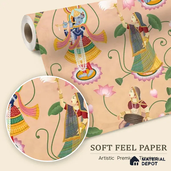 Vrindavan, Krishna and Gopies Soft Feel Customised Wallpaper