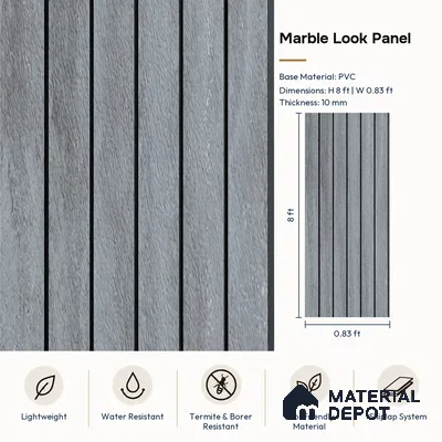 PN 06966 Marble Look Louver1 8 ft x 0.83 ft Texture Finish  - 10 mm | Suitable for Feature Wall, TV Unit & Living Room
