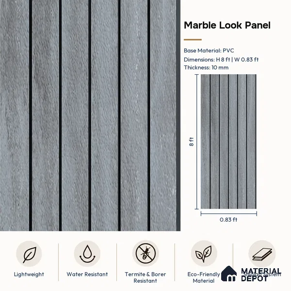 PN 06966 Marble Look Louver1 8 ft x 0.83 ft Texture Finish  - 10 mm | Suitable for Feature Wall, TV Unit & Living Room