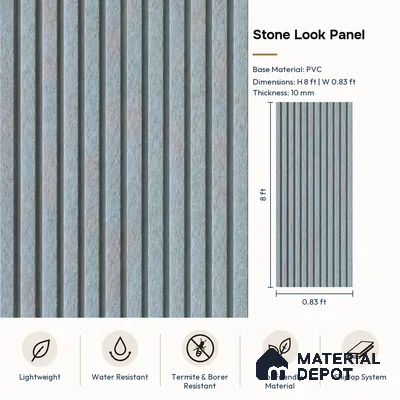 PN 06975 Stone Look Louver1 8 ft x 0.83 ft Texture Finish  - 10 mm | Suitable for Feature Wall, TV Unit & Living Room