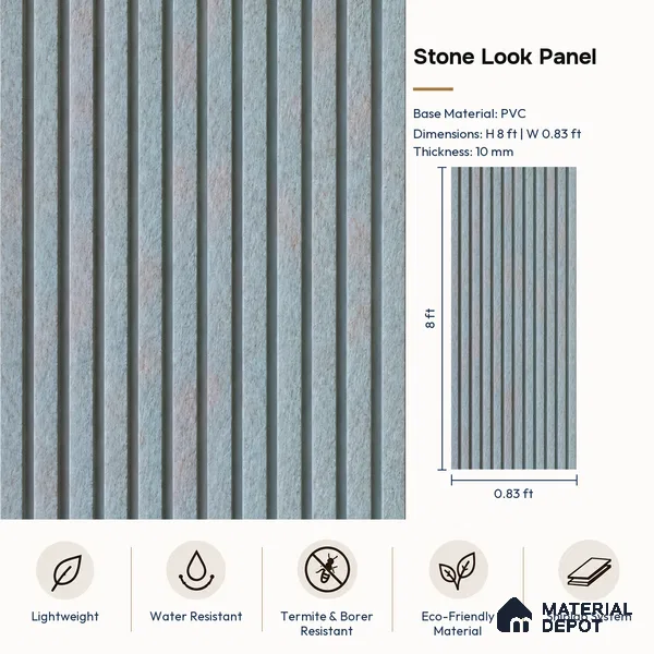 PN 06975 Stone Look Louver1 8 ft x 0.83 ft Texture Finish - 10 mm | Suitable for Feature Wall, TV Unit & Living Room