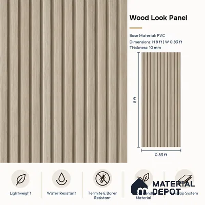 PN 06980 Wood Look Louver1 8 ft x 0.83 ft Texture Finish  - 10 mm | Suitable for Feature Wall, TV Unit & Living Room