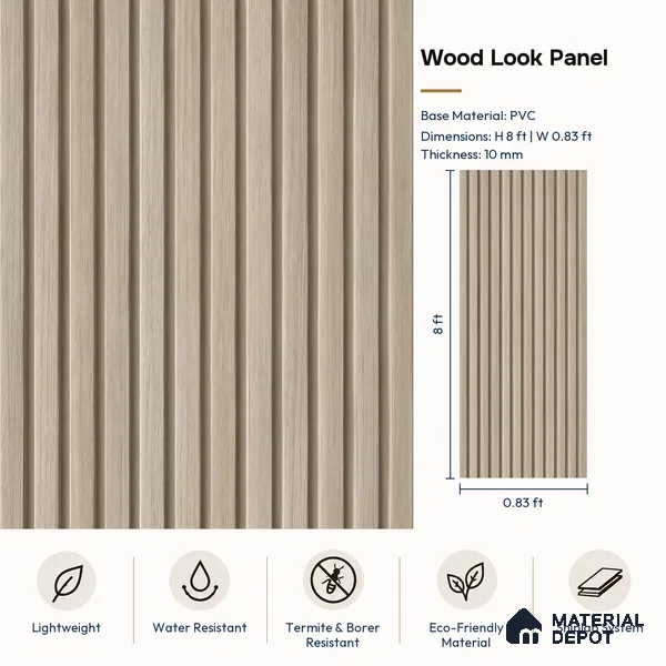 PN 06980 Wood Look Louver1 8 ft x 0.83 ft Texture Finish  - 10 mm | Suitable for Feature Wall, TV Unit & Living Room