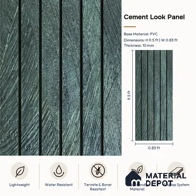 PN 06990 Cement Look Louver1 9.5 ft x 0.83 ft Texture Finish  - 10 mm | Suitable for Feature Wall, TV Unit & Living Room