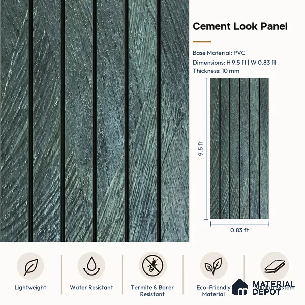 PN 06990 Cement Look Louver1 9.5 ft x 0.83 ft Texture Finish - 10 mm | Suitable for Feature Wall, TV Unit & Living Room