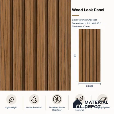 PN 07647 Wood Look Louver 8 ft x 0.83 ft Texture Finish  - 10 mm | Suitable for Feature Wall, TV Unit & Living Room