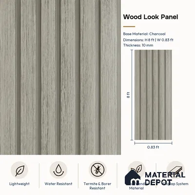 PN 07649 Wood Look Louver 8 ft x 0.83 ft Texture Finish  - 10 mm | Suitable for Feature Wall, TV Unit & Living Room