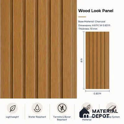 PN 07650 Wood Look Louver 8 ft x 0.83 ft Texture Finish  - 10 mm | Suitable for Feature Wall, TV Unit & Living Room