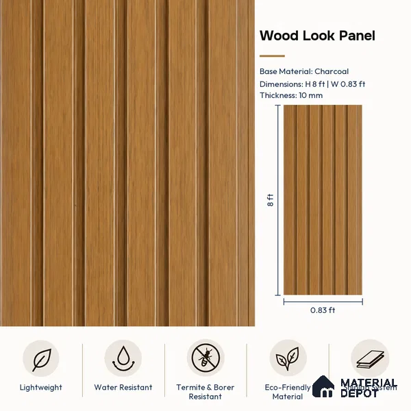 PN 07650 Wood Look Louver 8 ft x 0.83 ft Texture Finish  - 10 mm | Suitable for Feature Wall, TV Unit & Living Room