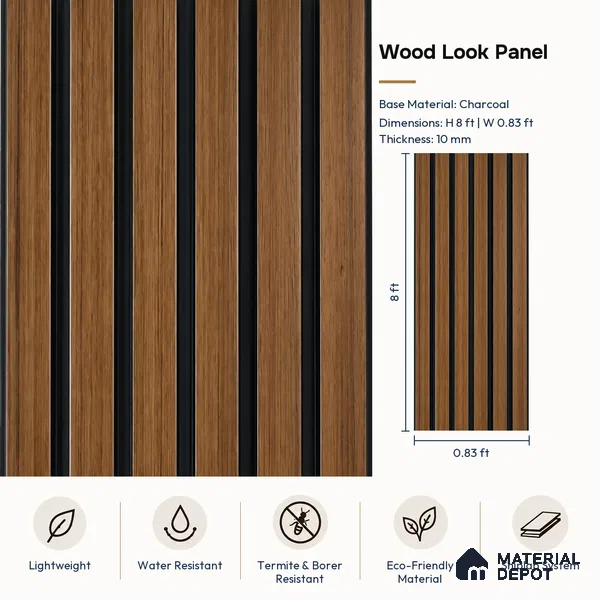 PN 07652 Wood Look Louver 8 ft x 0.83 ft Texture Finish - 10 mm | Suitable for Feature Wall, TV Unit & Living Room