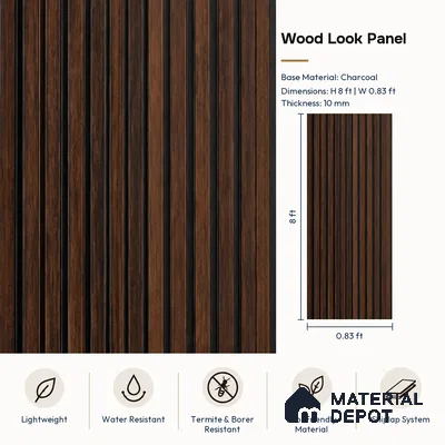 PN 07654 Wood Look Louver 8 ft x 0.83 ft Texture Finish  - 10 mm | Suitable for Feature Wall, TV Unit & Living Room