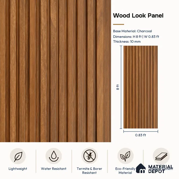 PN 07655 Wood Look Louver 8 ft x 0.83 ft Texture Finish - 10 mm | Suitable for Feature Wall, TV Unit & Living Room
