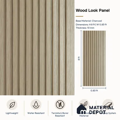 PN 07657 Wood Look Louver 8 ft x 0.83 ft Texture Finish  - 10 mm | Suitable for Feature Wall, TV Unit & Living Room
