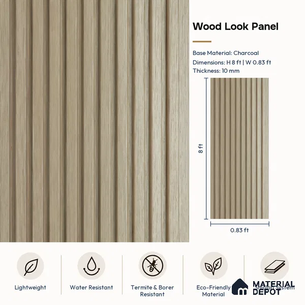 PN 07657 Wood Look Louver 8 ft x 0.83 ft Texture Finish - 10 mm | Suitable for Feature Wall, TV Unit & Living Room