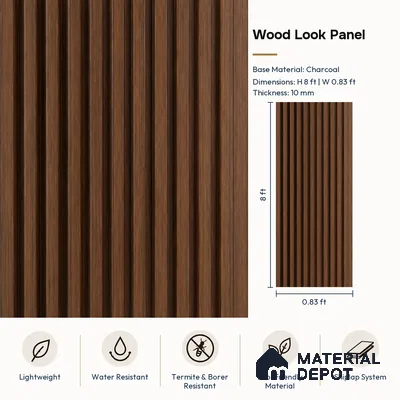 PN 07658 Wood Look Louver 8 ft x 0.83 ft Texture Finish  - 10 mm | Suitable for Feature Wall, TV Unit & Living Room